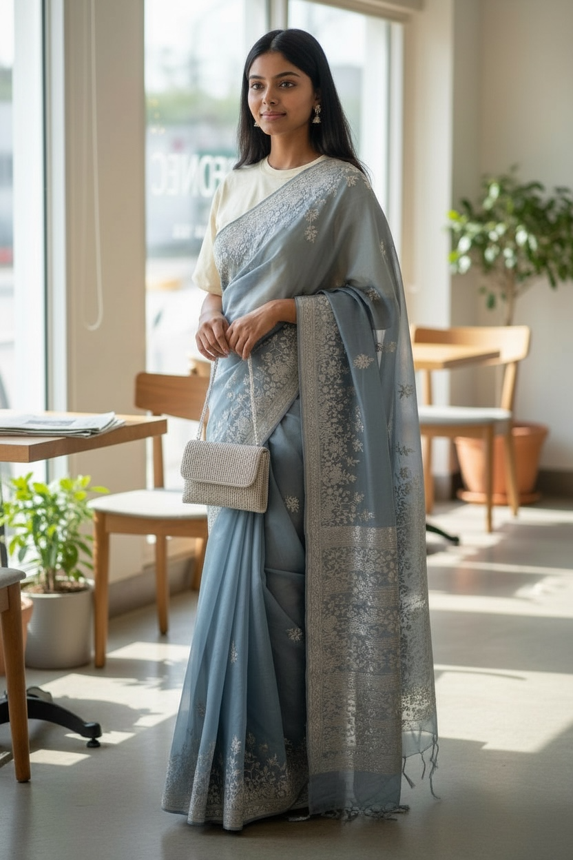 Silver / White - Rich Hand Embroidered Clutch Bag / Handbag -Bollywood / Weddings - AKB278 11KJ25