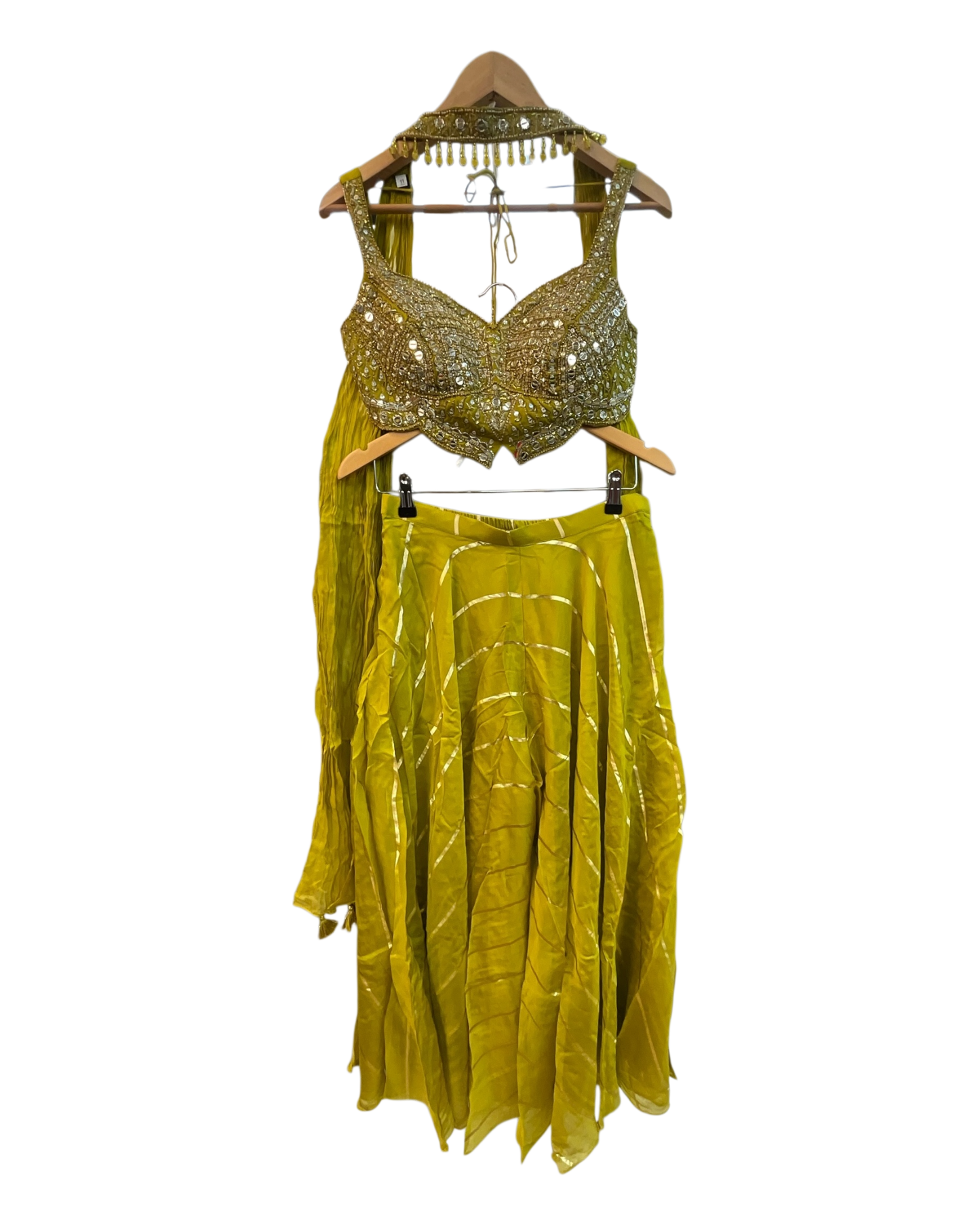 Lime Green - Designer Ladies Short Top Palazzo Trousers Suit - Size 10 (36") - VMK NIDHI CY