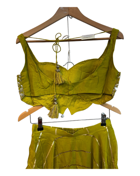 Lime Green - Designer Ladies Short Top Palazzo Trousers Suit - Size 10 (36") - VMK NIDHI CY