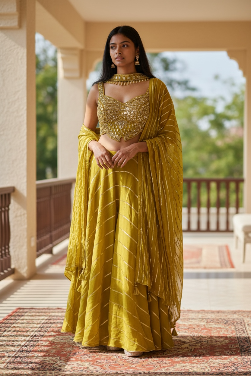 Lime Green - Designer Ladies Short Top Palazzo Trousers Suit - Size 10 (36") - VMK NIDHI CY