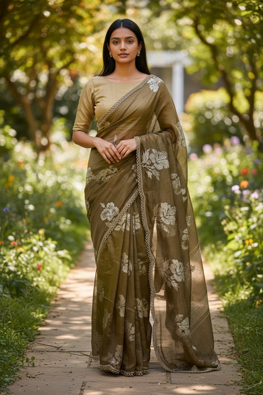 Gold - Floral Printed Blouse Piece - UK stock - 24hr Dispatch - RS2504 VP