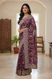 Pink - Rich Saree with Allover Embroidery and Blouse Piece - UK stock - 24hr Dispatch - RS2507 PT