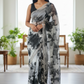 Grey Floral - Classic Satin Crepe Saree with Stone Work and Blouse Piece - UK stock - 24hr Dispatch - RS2535 VR