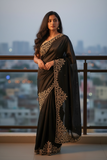 Black - Rich Saree with Stone Work Border and Blouse Piece - UK stock - 24hr Dispatch - RS2511 TA