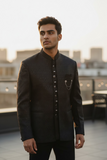 Black - PREMIUM Slim Fit Mens BandhGala / Prince / Chinese Collar Open Jacket with inside Waistcoat- Fantastic Fit - 01JT26 CS2601