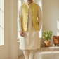 Light Yellow - Rich Brocade - Mens Traditional Waistcoat - UK Stock - VNS-JKT2601 02KV26