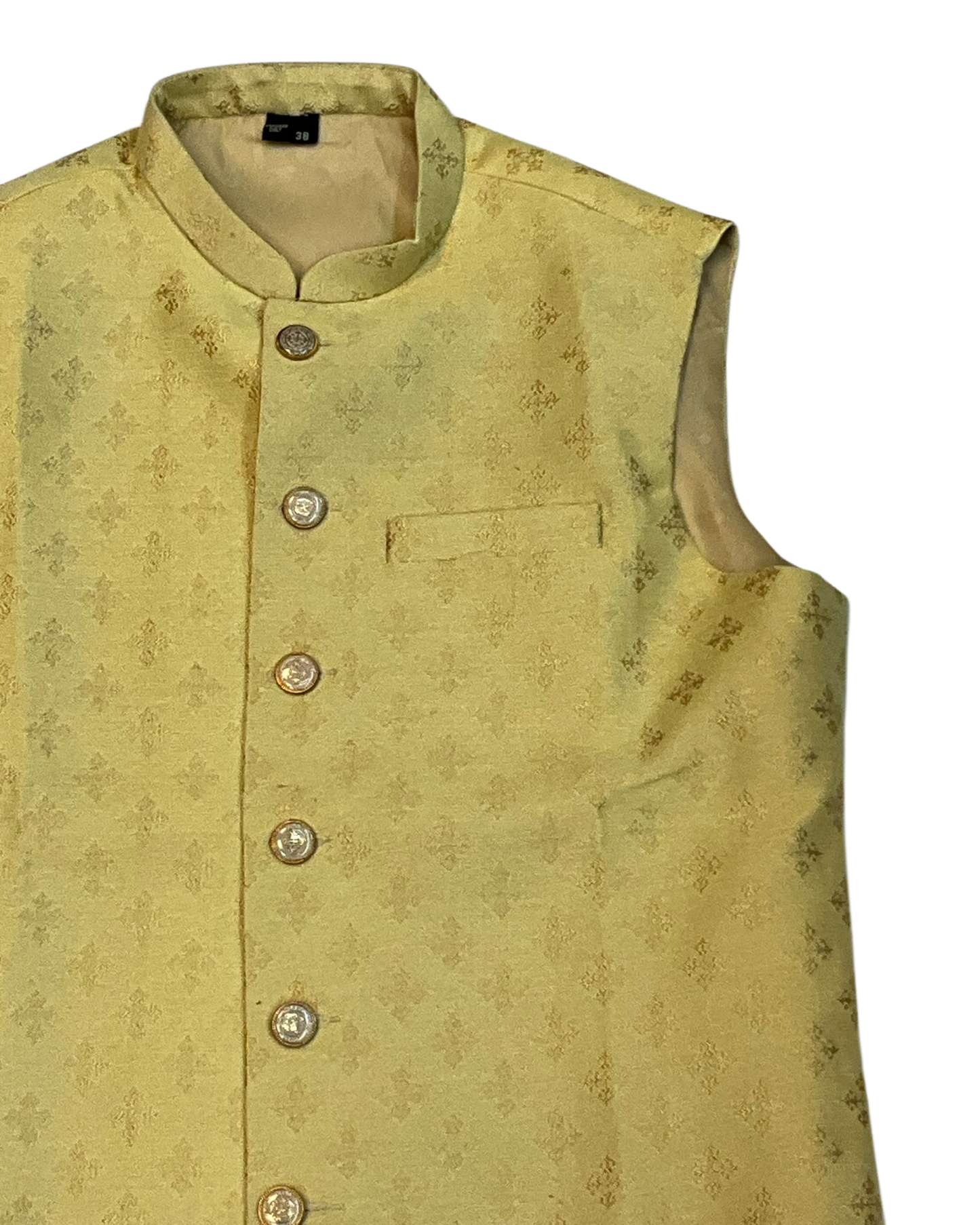 Light Yellow - Rich Brocade - Mens Traditional Waistcoat - UK Stock - VNS-JKT2601 02KV26