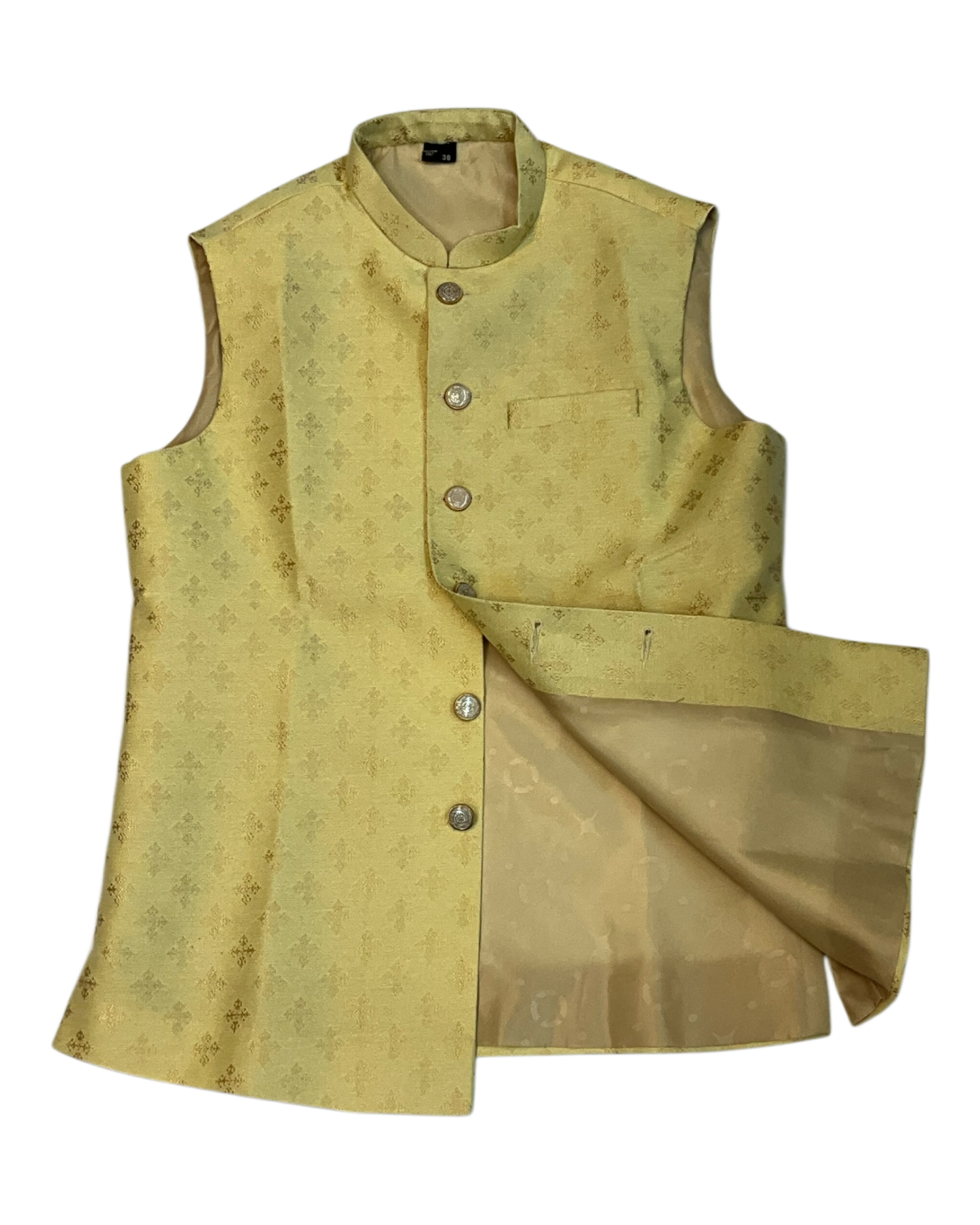 Light Yellow - Rich Brocade - Mens Traditional Waistcoat - UK Stock - VNS-JKT2601 02KV26