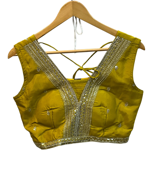 Size UK 14 (40" Bust) Adjustable to Size 16 - Haldi Yellow - Banarasi Brocade Silky Lehenga Set - Mehndi / Sangeet / Bridesmaids / Weddings / Garba  - UK Stock - 24h Dispatch - OC561 07JV25