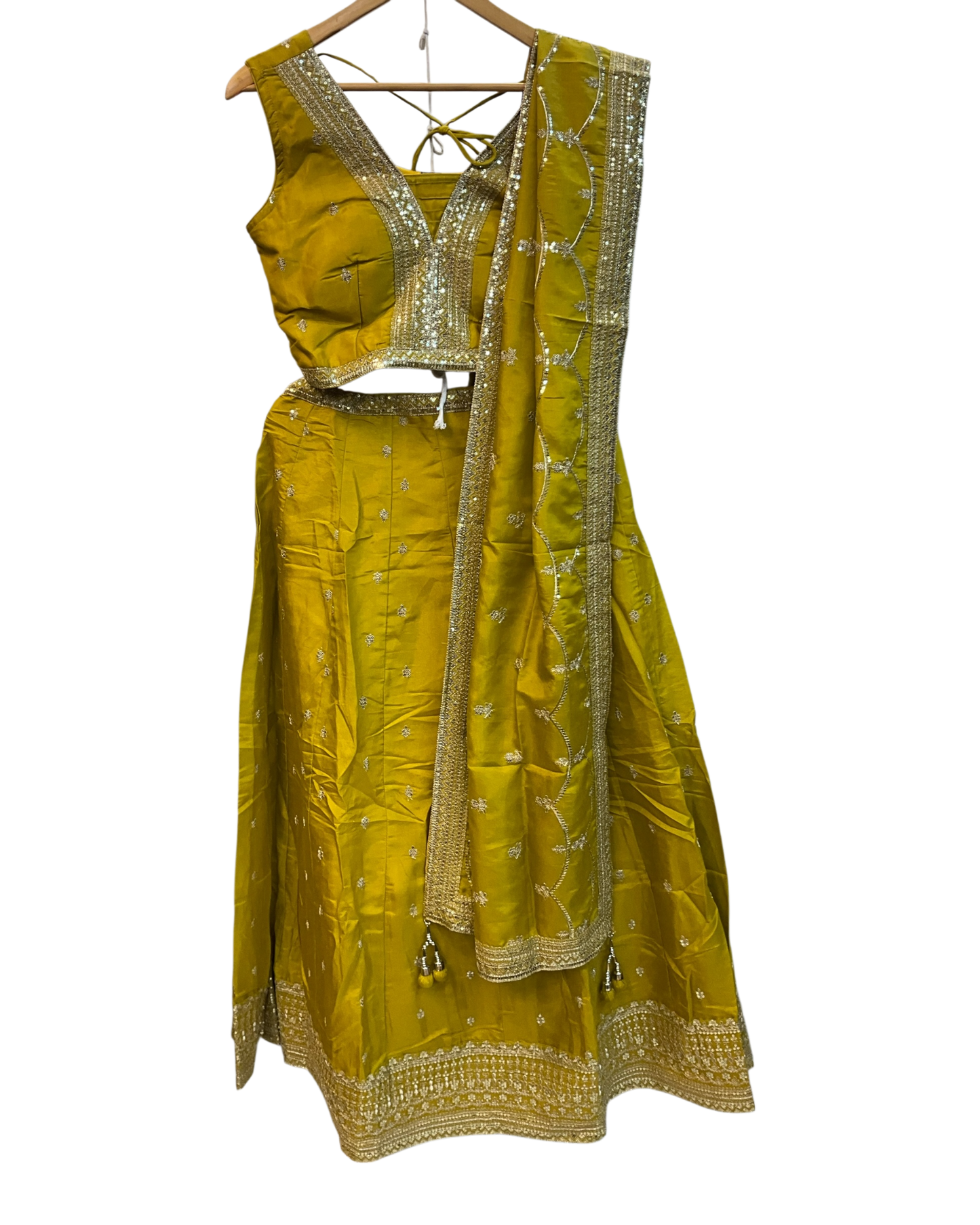 Size UK 12 (38" Bust) Adjustable to Size 14 - Haldi Yellow - Banarasi Brocade Silky Lehenga Set - Mehndi / Sangeet / Bridesmaids / Weddings / Garba  - UK Stock - 24h Dispatch - OC561 07JV25