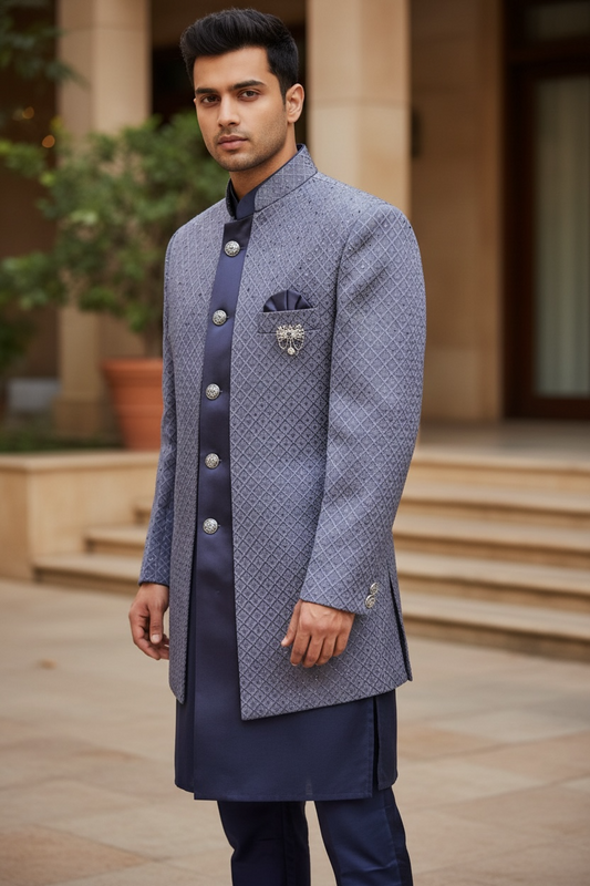 Dark Mauve - PREMIUM Mens Knee Length  Jacket with Long Waistcoat - Sherwani / Indo Western - Fantastic Fit - KCS6633 05RY25