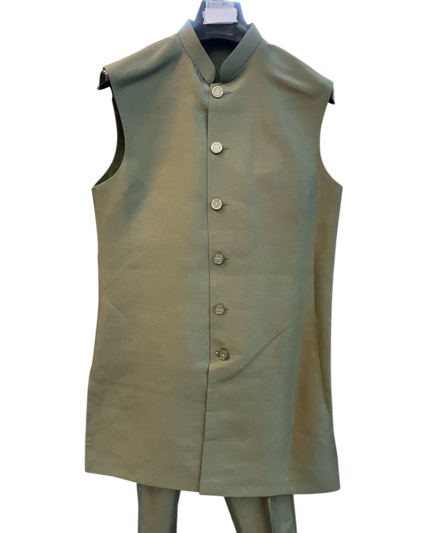 Sage Green - Mens Knee Length  Jacket with Long Waistcoat - Sherwani / Indo-Western - Fantastic Fit - KCS6600 03PV26