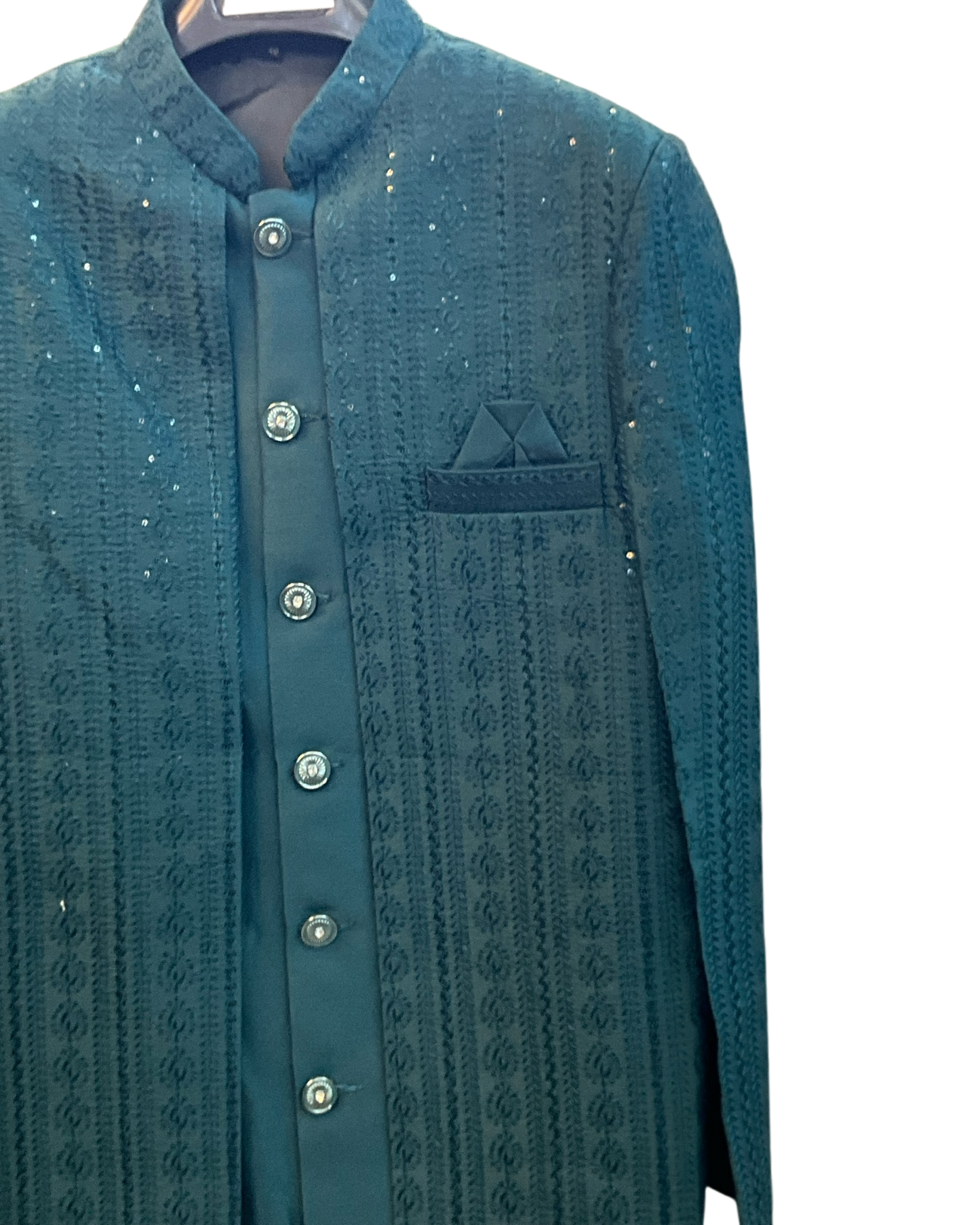 Dark Teal - Mens Knee Length  Jacket with Long Waistcoat - Sherwani / Indo-Western - Fantastic Fit - KCS6625 03TT26