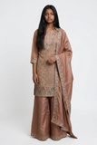 Rose Gold - Ladies Medium Length Top Palazzo Trousers Suit - Size 12 (38") - KTC250149 TK