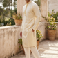 Cream - Shaded Lucknowi Sequins Mens Indian Kurta Set - Weddings / Walimas , Sangeet, Eid, Mehndi / Henna - KCS1040 VK 0225