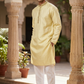 Lemon / Light Yellow - Banarasi Brocade Mens Indian Kurta Set - Weddings / Walimas , Sangeet, Eid, Mehndi / Henna - KCS1108 KH 0225