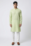 Light Pista Green - Rich Lucknowi Mens Indian Kurta set with Elasticated smart Pants - Weddings / Walimas , Sangeet, Eid, Mehndi / Henna - KCS1037 VR 0225