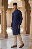 Navy Blue - Linen -  Mens Indian Kurta set - Weddings / Walimas , Sangeet, Eid, Mehndi / Henna - NAD2507 01KA25