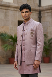 Lilac / Pink - PREMIUM Slim Fit Mens Self Brocade BandhGala / Prince / Chinese Collar Jacket with Long Waistcoat - Fantastic Fit - CS2505 01PY25
