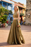 UK 10 / 36" - Copper Bronze - Designer Ladies Indian Halter Neck Short Top Palazzo Trousers Suit - UK Stock - 2/3 days delivery - VMK ROSHNI AV
