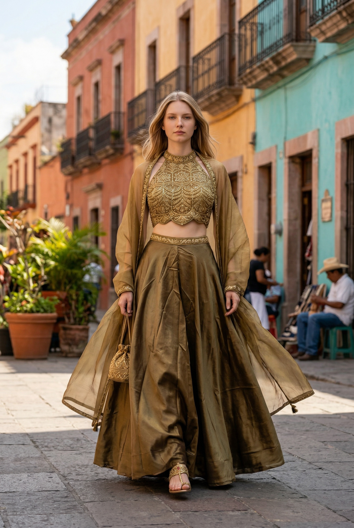 UK 10 / 36" - Copper Bronze - Designer Ladies Indian Halter Neck Short Top Palazzo Trousers Suit - UK Stock - 2/3 days delivery - VMK ROSHNI AV