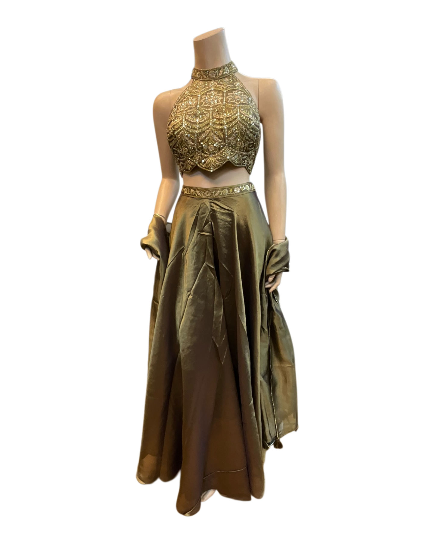 UK 10 / 36" - Copper Bronze - Designer Ladies Indian Halter Neck Short Top Palazzo Trousers Suit - UK Stock - 2/3 days delivery - VMK ROSHNI AV