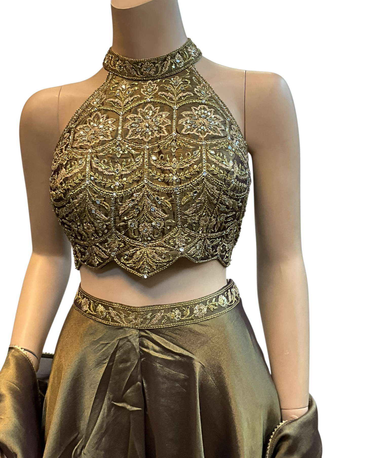UK 10 / 36" - Copper Bronze - Designer Ladies Indian Halter Neck Short Top Palazzo Trousers Suit - UK Stock - 2/3 days delivery - VMK ROSHNI AV