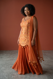 Size 18 (44") - Rust / Orange - Designer Ladies Medium Top Palazzo Trousers Suit - VMK AGNI RY