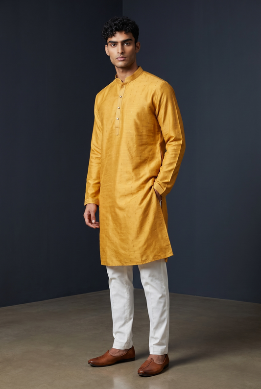 Haldi Yellow - Handloom Silky Mens Indian Kurta set with Trousers - UK Stock - Weddings / Walimas , Sangeet, Diwali, Eid, Mehndi / Henna - EM10226 05VJ26
