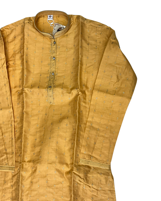 Haldi Yellow - Handloom Silky Mens Indian Kurta set with Trousers - UK Stock - Weddings / Walimas , Sangeet, Diwali, Eid, Mehndi / Henna - EM10226 05VJ26