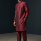 Maroon - Plain Silky Mens Indian Kurta set with Trousers - UK Stock - Weddings / Walimas , Sangeet, Diwali, Eid, Mehndi / Henna - EM66 05KJ26
