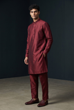 Maroon - Plain Silky Mens Indian Kurta set with Trousers - UK Stock - Weddings / Walimas , Sangeet, Diwali, Eid, Mehndi / Henna - EM66 05KJ26
