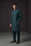 Bottle Green - Plain Silky Mens Indian Kurta set with Trousers - UK Stock - Weddings / Walimas , Sangeet, Diwali, Eid, Mehndi / Henna - EM66 05KJ26