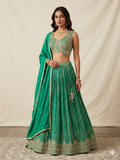 Size UK 12 (38" Bust) Adjustable to Size 14 - Green - Rajasthani Print Silky Lehenga Set - Mehndi / Sangeet / Bridesmaids / Weddings / Garba  - UK Stock - 24h Dispatch - OC72021 05PH26