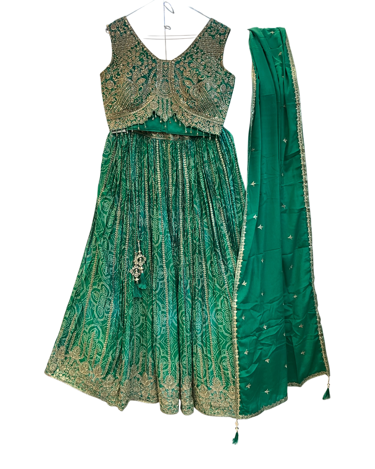 Size UK 12 (38" Bust) Adjustable to Size 14 - Green - Rajasthani Print Silky Lehenga Set - Mehndi / Sangeet / Bridesmaids / Weddings / Garba  - UK Stock - 24h Dispatch - OC72021 05PH26