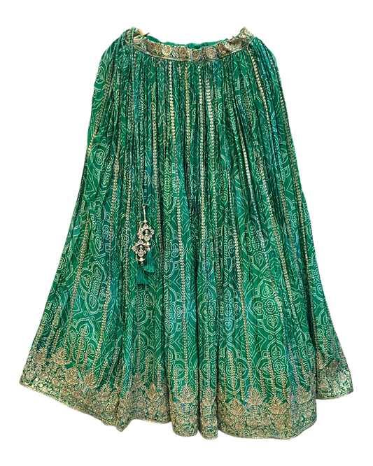 Size UK 12 (38" Bust) Adjustable to Size 14 - Green - Rajasthani Print Silky Lehenga Set - Mehndi / Sangeet / Bridesmaids / Weddings / Garba  - UK Stock - 24h Dispatch - OC72021 05PH26
