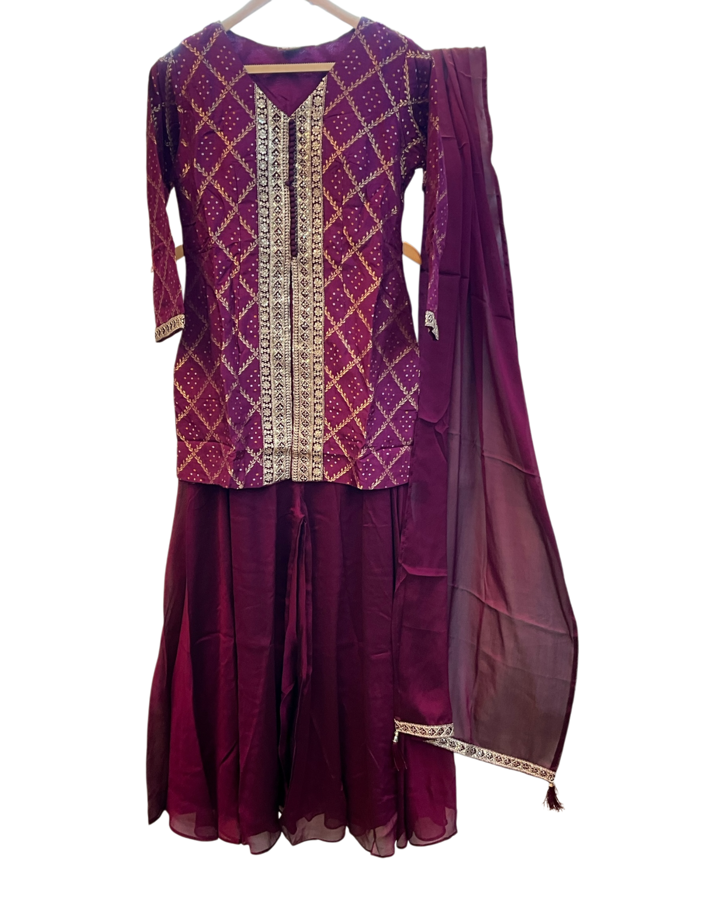 UK 12 / 38" - Wine - Ladies Sharara / Palazzo Trousers Suit - UK Stock - Sangeet / Henna / Weddings - OC21185 VJ