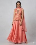 UK 14 / 40" - Coral Pink - Ladies Sharara / Palazzo Trousers Suit - UK Stock - Sangeet / Henna / Weddings - DIL86058 TP