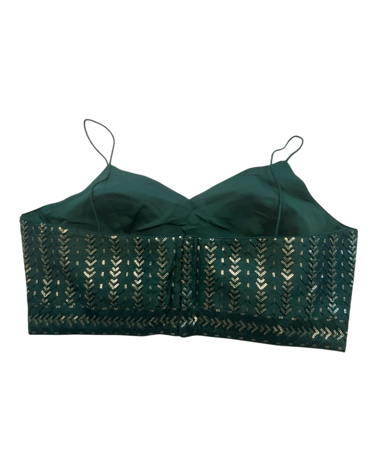 36" / UK 10 - Dark / Bottle Green - Sequins Work Strap Saree Blouse with cups - UK Stock - Quick Delivery - RNK - R780 -KK