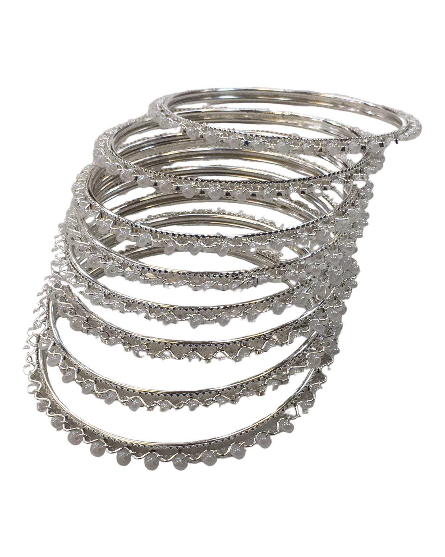Silver / Pearl - Set of 8 Stone Bangles - Antique Gold Finish - JAN5310 Kp 0923