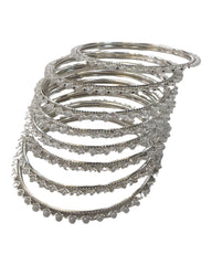 Silver / Pearl - Set of 8 Stone Bangles - Antique Gold Finish - JAN5310 Kp 0923
