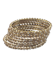 Gold / White - Set of 8 Stone Bangles - Antique Gold Finish - JAN1208 Kp 0923