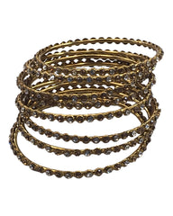Gold / White - Set of 8 Stone Bangles - Antique Gold Finish - JAN1208 Kp 0923