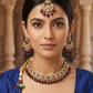 Maroon - Medium Size Antique Gold Finish Necklace Set with Earrings - RZ31 KYp