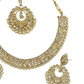 Pearl / Neutral - Medium Size Antique Gold Finish Necklace Set with Earrings - SJ07 08KY25