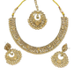 Pearl / Neutral - Medium Size Antique Gold Finish Necklace Set with Earrings - SJ07 08KY25
