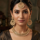 Pearl / Neutral - Medium Size Antique Gold Finish Necklace Set with Earrings - SJ07 08KY25