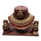 Red / Maroon - Large Size Antique Gold Finish Necklace Set with Earrings & Head Piece - JIG82 04KV26