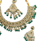 Green - Large Size Antique Gold Finish Necklace Set with Earrings & Head Piece - JIG82 04KV26