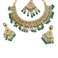 Green - Large Size Antique Gold Finish Necklace Set with Earrings & Head Piece - JIG82 04KV26